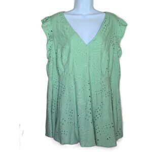 New Torrid Eyelet Lace Tunic Top Soft Mint Green Lined Flutter Sleeve NWT Sz 2